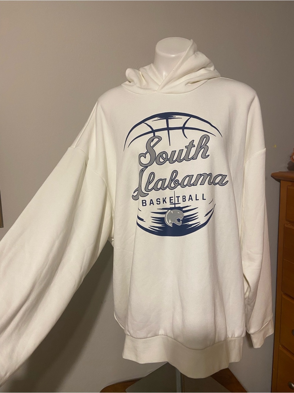 adidas White Crewneck Hoodie with Navy South Alabama Basketball Graphic